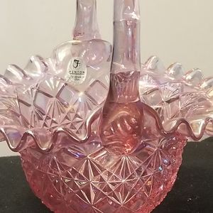 Vintage Fenton glass basket vase